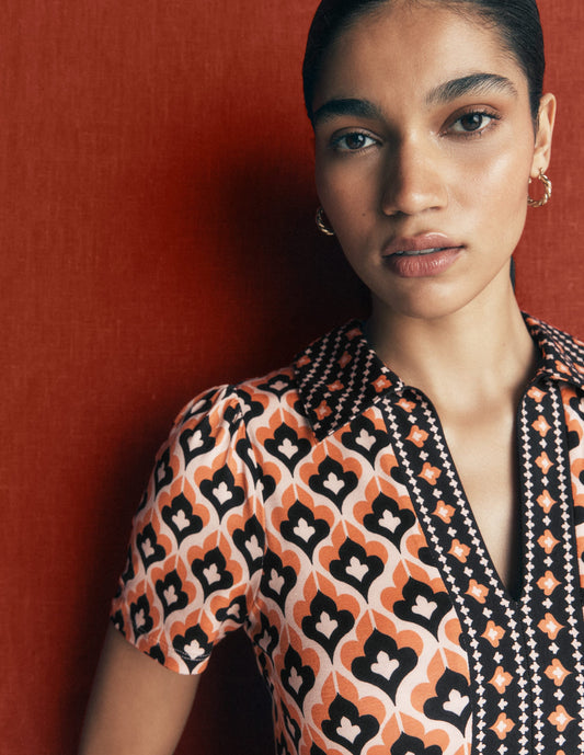 Heidi Jersey Midi Tea Dress-Almond Milk, Geo