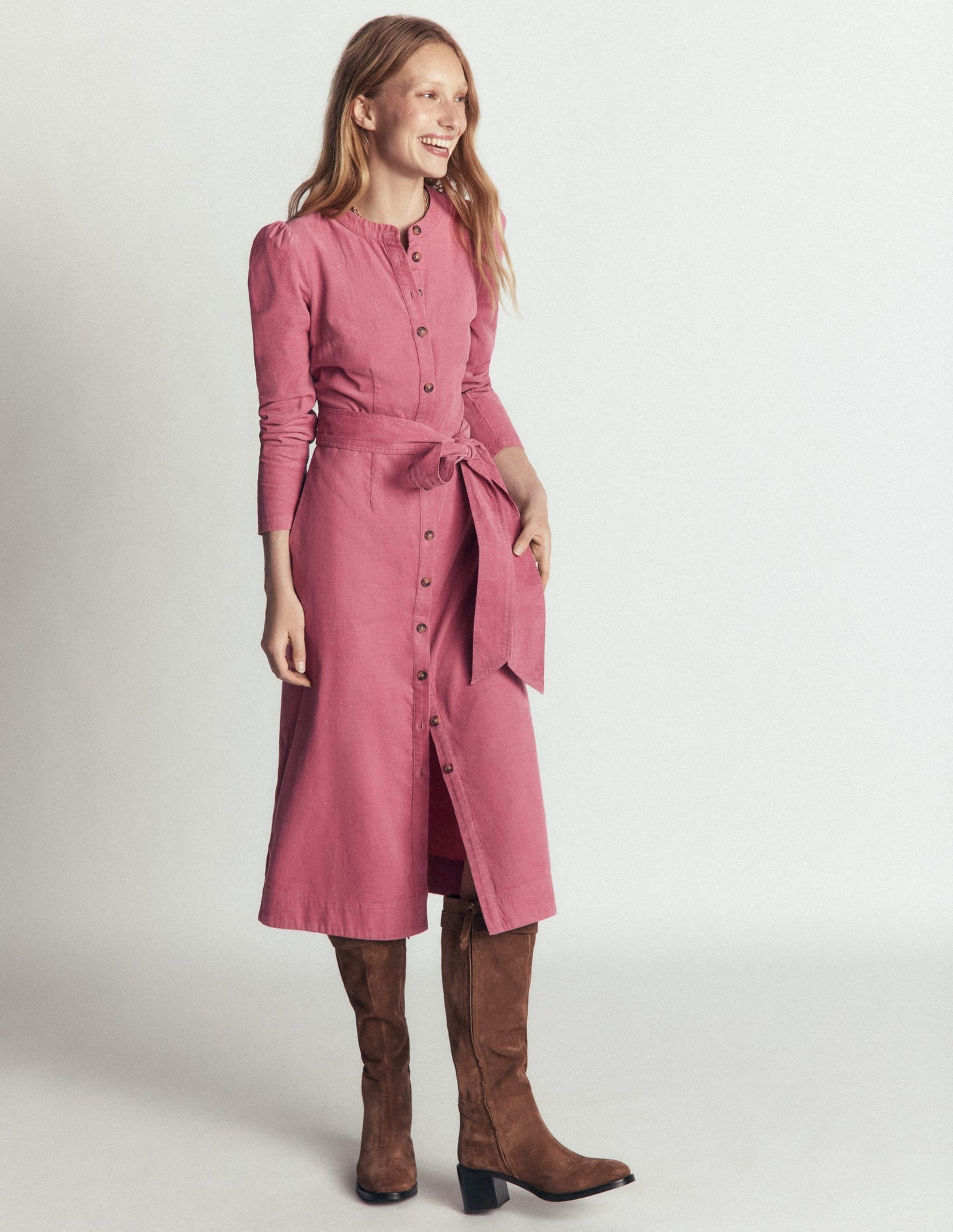Louise Cord Midi Shirt Dress-Pink Heather