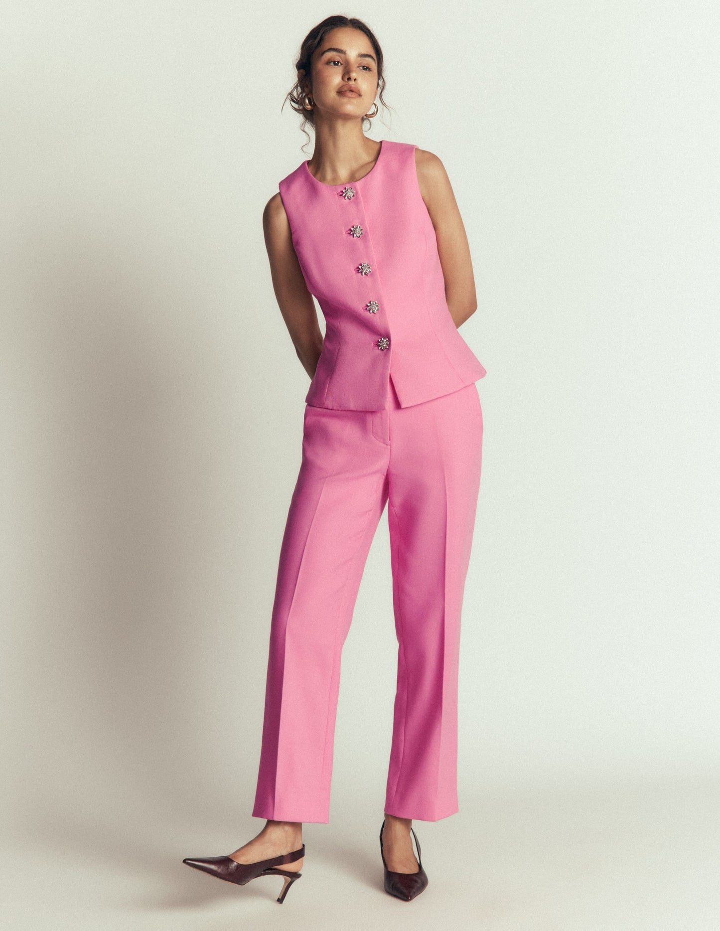 Canonbury Texture 7/8 Trousers-Wild Pink