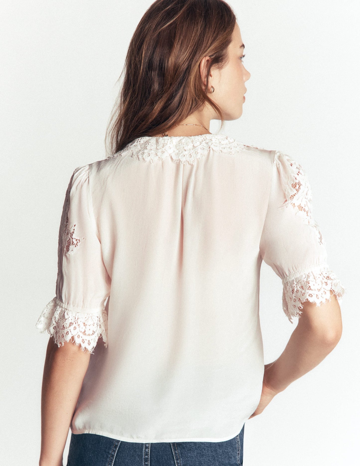 Ruffle V-neck Lace Top-Ivory
